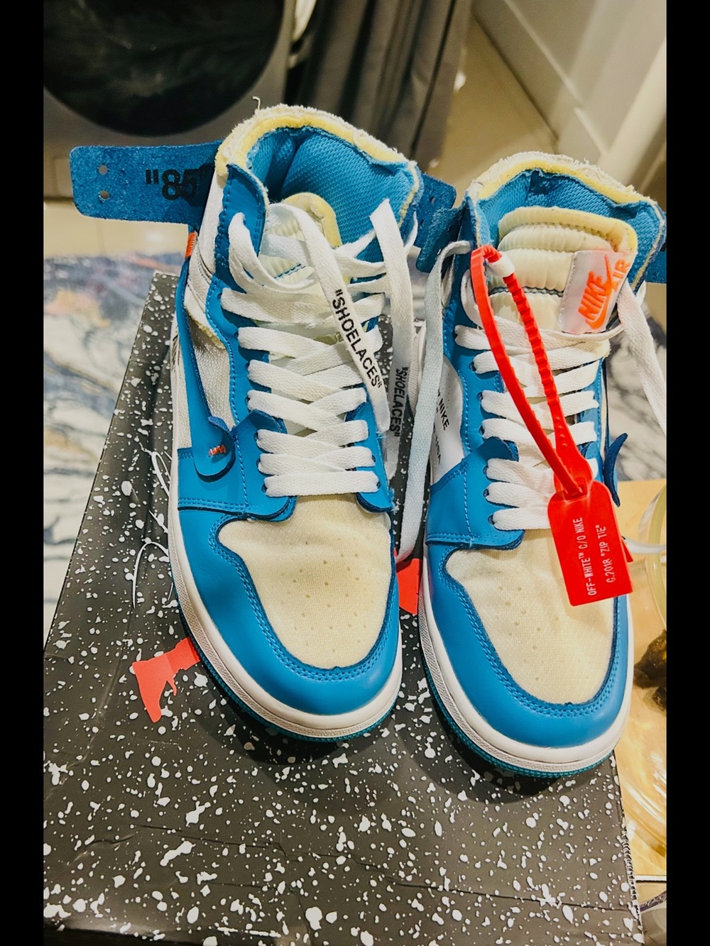 Off-White Kids High-Top Sneakers in Blue, Cream and White